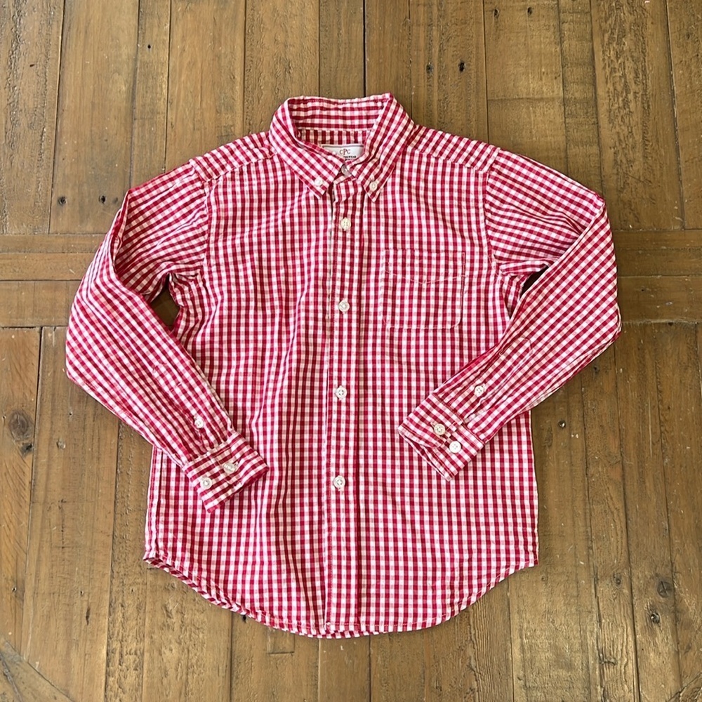 Classic prep children’s CPC red and white square plaid button down shirt